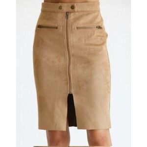 Fate Faux Suede Skirt Zipper Knee Length Brown Soft Size Small